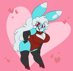 anthro bbw blue_body bunny cartoonjunkie chubby chubby_female digital_drawing_(artwork) digital_media_(artwork) female female_only hand_on_hip heart hearts looking_at_viewer pixels_bunni rabbit smiling smiling_at_viewer smug smug_face smug_smile solo solo_female white_hair