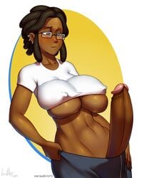 1futa areolae bangs big_breasts borrowed_character braided_hair breasts clothed clothing dark-skinned_futanari dark_skin dreadlocks erection futa_only futanari glasses huge_cock human large_breasts lauren_taylor marauder6272 nipples original_character partially_clothed penis skindentation solo standing underboob