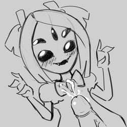 arachnid arachnid_humanoid cum cum_on_face cumming cumshot disembodied_penis ejaculation elixir female male muffet naizuri naizuri_over_clothes penis pov spider toby_fox undertale undertale_(series)