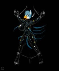 <3_eyes 2021 animated anthro avian beak biped black_rubber_suit bondage bound breast_expansion breasts gender_transformation growth heart hi_res hypnosis mind_control mtf_transformation submissive submissive_anthro suule transformation