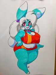 andrew_dickman anthro awd bbw belly belly_button big_breasts blue_body breasts buckteeth bunny chubby chubby_female cute drawing exposed_stomach female female_only furry_only hair_decoration hand_on_hip heart long_ears long_hair looking_at_viewer navel necklace nipples_visible_through_clothing pencil_(artwork) pixels_bunni rabbit smile smiling smiling_at_viewer solo solo_female standing stomach white_hair