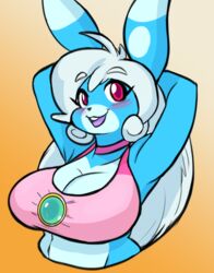 anthro armpits big_breasts blush bra breasts buckteeth bunny busty cute digital_drawing_(artwork) digital_media_(artwork) female female_only half_portrait hand_behind_head hands_behind_back hands_behind_head happy jaywnk23 jewel jewelry pixels_bunni rabbit solo solo_female