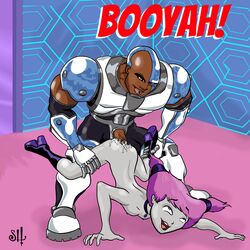 1boy 1boy1girl 1girls big_penis boots boots_only cartoon_network cum cum_inside cybernetics cyborg cyborg_(dc) dark-skinned_male dark_penis dark_skin dc dc_comics female/male female_focus from_behind from_behind_position interracial jinx_(dc) legs_apart legs_grab male/female male_penetrating_female nude nude_female orgasm orgasm_face pale-skinned_female pale_skin pink_eyes pink_hair sealedhelm sex straight teen_titans victor_stone