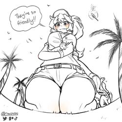 1girls 2021 bare_thighs blush cute dinosaur female female_human giantess hollewdz human jurassic_park macro macro_female park_ranger ranger_jen_(raps) tagme thick thick_thighs uncolored