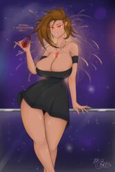 1girls big_breasts big_breasts black_dress breasts breasts brown_hair elena_(mr.coco) fireworks gem happy_new_year huge_breasts huge_breasts large_breasts looking_at_viewer milf motherly mr.coco new_year oc red_eyes tall taller_girl thick_thighs thighs voluptuous watermark wide_hips wine wine_glass