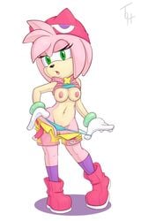 amitie amitie_(cosplay) amy_rose breasts clothed clothing female fur furry furry_only hedgehog nipples partially_clothed pink_fur pink_hair pussy puyo_puyo puyo_puyo_fever sega sonic_(series) sonic_runners sonic_the_hedgehog_(series) the_other_half undressing