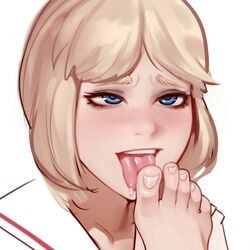 1girls barefoot blonde_hair blue_eyes blush feet foot_fetish foot_focus foot_lick greek_toe green_eyes happy kairuhentai kairunoburogu licking licking_foot medium_hair original sailor_collar school_uniform self_lick self_worship serafuku simple_background smile solo solo_focus teeth toenails toes tongue_out upper_teeth white_background