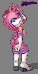 amy_rose amy_the_bat ass back backview breast breast_outside executables_(artist) footwear gloves hand_behind_back hand_on_head headband hedgehog heels looking_at_viewer looking_back nude nude_female pink_fur pose posing rouge_the_bat_(cosplay) sonic_(series) sonic_the_hedgehog_(series) tail teasing teasing_viewer