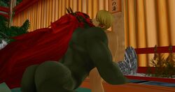 2boys 3d ass big_ass big_butt big_penis blonde_hair blue_eyes ganondorf ganondorf_(hyrule_warriors) gay green_skin hyrule_warriors kissing light-skinned_male light_skin link link_(hyrule_warriors) male nintendo red_hair small_dom_big_sub smaller_male sub_ganondorf taller_male the_legend_of_zelda xnalara yaoi yesimtaco