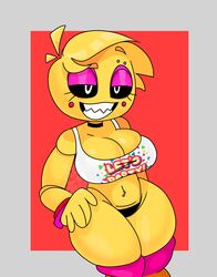 1girls animatronic black_sclera eyeshadow female female_only five_nights_at_freddy's five_nights_at_freddy's_2 horaco pink_eyeshadow robot scottgames teeth thehoraco toy_chica_(fnaf) toy_chica_(thehoraco) yellow_body