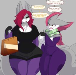 2girls big_breasts delphox dewwydartz female fox furry maddie(dewwydartz) maggie(dewwydartz) nintendo pokémon_(species) pokemon tagme thick_thighs