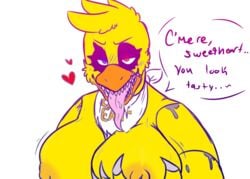 2021 animatronic anthro avian beak bedroom_eyes bib bird blush breasts candyxxxcorpse chicken color_edit colored dialogue digital_media_(artwork) edit english_text female five_nights_at_freddy's five_nights_at_freddy's_4 galliform gallus_(genus) head_tuft heart heterochromia hi_res holding_breast inverted_nipples long_tongue looking_at_viewer machine narrowed_eyes nightmare_chica_(fnaf) nipples non-mammal_breasts open_mouth phasianid pink_nipples robot scottgames seductive sharp_teeth sketch smile solo speech_bubble talking_to_viewer teeth text tongue tuft video_games