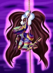 annon bimbo bimbofication brown_hair female high_heels hoop_earrings hoop_nipple_piercing huge_breasts huge_lips kujikawa_rise monster_girl nipple_piercing persona persona_4 platform_heels pole_dancing rainbow_skin transformation twintails