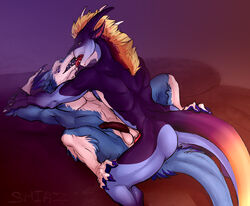 anal anthro blue dragon halley hi_res kissing male raining sergal teryx teryx_commodore