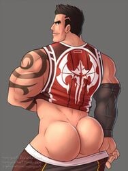 1boy balls bara black_hair black_hair_bottom brown_hair brown_hair_on_black_hair brown_hair_top darius_(league_of_legends) domination dunkmaster_darius dunkmaster_series gay hairy headingsouth league_of_legends light_hair_on_dark_hair male male_only muscles muscular penis solo