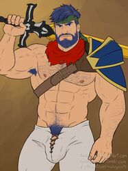 1boy balls bara fire_emblem fire_emblem:_path_of_radiance fire_emblem:_radiant_dawn gay hairy headingsouth ike_(fire_emblem) male male_only muscles muscular penis ragnell_(fire_emblem)