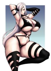 1girls alchemist_(girls'_frontline) breasts breasts_bigger_than_head cosplay crossover_cosplay eye_patch female female_only gigantic_breasts girls'_frontline kaijin_hime_do-s_(cosplay) large_breasts white_hair zer0artzer0