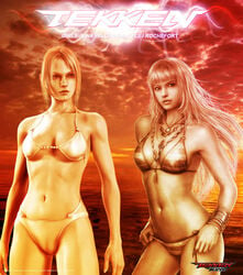 2girls alluring beach bikini blonde_hair death_by_degrees emilie_de_rochefort namco nina_williams tekken tekken_5_dark_resurrection tekken_7 tekken_tag_tournament_2