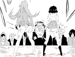 2girls 6boys animated ass_shake audience back_view backboob bare_legs barefoot being_watched big_ass big_breasts blazer bleach breasts clapping_cheeks clothed_female clothing clothing_lift dancing exhibitionism from_behind inoue_orihime kuchiki_rukia legwear long_hair maxi monochrome multiple_girls school_uniform schoolgirl shaking shaking_butt shirt show skirt skirt_lift socks spanking stage standing watching