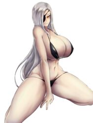 1girls alchemist_(girls'_frontline) bikini breasts eye_patch girls'_frontline large_breasts slim_waist white_hair zer0artzer0