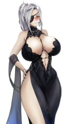 1girls alchemist_(girls'_frontline) breasts cleavage embarrassed eye_patch girls'_frontline huge_breasts white_hair zer0artzer0