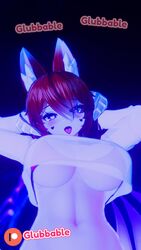 1girls 3d ahe_gao belly belly_button blush fangs fox_ears ginger_hair glubbable hands_behind_head heart heart-shaped_pupils horns light-skinned_female patreon skimpy_bikini solo solo_female solo_focus succubus tongue_out transparent_clothing transparent_top tummy underboob virtual_youtuber vrchat vrchat_avatar wings