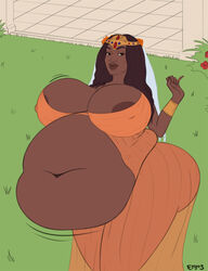 1girls areola_slip areolae ass belly big_ass big_belly big_breasts big_butt breasts brown_hair crown dark-skinned_female dark_skin ergos fat female female_only huge_belly huge_breasts large_belly large_breasts royalty solo solo_female