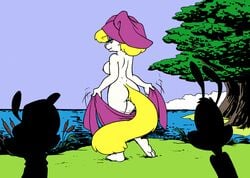 2021 animaniacs anonymous_colorist anthro ass colored digital_coloring eric_schwartz female fur genitals group hair holding_object holding_towel lake looking_at_another looking_back male mammal minerva_mink mink mustelid musteline nipples nude outside plant pussy silhouette solo_focus standing towel towel_on_head tree true_musteline wakko_warner warner_brothers water yakko_warner