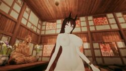 1girls 3d areolae breasts horns ivorydevil large_breasts light-skinned_female looking_at_viewer nipples pussy solo solo_female solo_focus vrchat vrchat_avatar