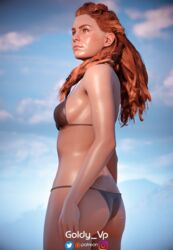 1girls 3d 3d_(artwork) aloy ass back back_view bikini bikini_bottom bikini_top braided_hair breasts female female_focus female_only goldy_3d hi_res horizon_zero_dawn long_hair red_hair shiny_skin solo solo_female solo_focus sony_interactive_entertainment