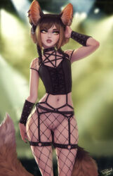 1girls animal_ears black_eyeshadow black_hair blonde_hair braid braided_twintails brown_eyes brown_hair ear_piercing eyeshadow female female_only fishnet_pantyhose fishnets flat_chest fox_girl fringe goth gothified khiara_(personalami) lips no_panties original original_character pantyhose personalami petite piercing pussy revealing_clothes small_fringe solo spiked_armlet spiked_collar spikes studded_armlet studded_collar tail teenager twin_braids two_tone_hair uncensored upside_down_cross yellow_eyes