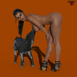 3d athletic_female bending_over bestiality black_hair bovine breast_sucking breast_suckling breastfeeding brunette calf cow dark-skinned_female dark_skin daz3d daz_studio feral hazel_eyes heels heels_only hooves indian indian_female instinct3d interspecies lactation looking_at_viewer milf milk orange_background ponytail posing realistic simple_background solo_focus suckling suckling_teats tan-skinned_female toned_female zoophilia