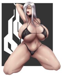 1girls alchemist_(girls'_frontline) arms_above_head breasts_bigger_than_head eye_patch female female_only gigantic_breasts girls'_frontline white_hair zer0artzer0