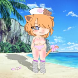 beach cat_ears catgirl exposed_breasts gacha gacha_club gacha_heat gacha_life hat no_pupils nurse_cap smiling tagme tail underwear