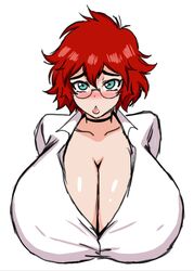 1girls big_penis blush breasts clothed clothed_female enormous_breasts female female_only gigantic_breasts huge_breasts large_breasts looking_at_viewer massive_breasts maxine_(balak) momiji_(artist) original_character red_hair short_hair solo