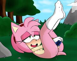 amy_rose dildo female female_only hearlesssoul masturbation outside pink_fur pink_hair sex_toy sonic_(series)