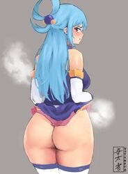 1girls aqua_(konosuba) ass big_ass blush female female_only kono_subarashii_sekai_ni_shukufuku_wo! looking_at_viewer looking_back no_panties thighhighs yotahen