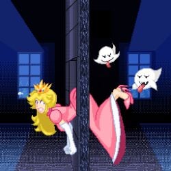 angry angry_face angry_sub animated boo_(mario) clothed damsel_in_distress feet foot_fetish high_heels jayakun kicking mario_(series) pixel_animation pixel_art princess_peach struggling stuck_in_wall sweatdrop through_wall unhappy_female