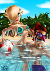 1boy 1girls babyvegeta beach beach_ball big_breasts bikini blonde_female blonde_hair blue_eyes breasts brown_hair cleavage covered_eye crack_pairing crack_ship duo female fingernails hair_over_one_eye human large_breasts light-skinned_female light-skinned_male light_skin long_hair male mario_(series) medium_breasts micro_bikini moustache nail_polish nintendo ocean pale-skinned_female pale_skin palm_tree partially_clothed partially_submerged princess_rosalina purple_nails sand sideburns smile stomach sunglasses swimsuit swimwear tall thigh_grab thong waluigi water wet wet_body