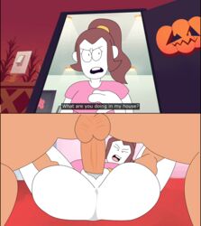 animated animated_gif brown_hair female female_penetrated half-dressed horse_tail mating_press pink_shirt questionable_consent spooky_month sr_pelo subtitled susie_(spooky_month) teenager text vaginal_penetration white_skin work_in_progress youtube