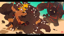 ankama anthro boarred demon digital_media_(artwork) genitals group hi_res human humanoid iop male male/male mammal nude penetration penis percedal rubilax shushu tristepin video_games wakfu