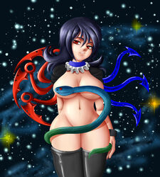 black_hair black_legwear breasts convenient_censoring female galaxy legwear nude nue_houjuu red_eyes snake touhou wings