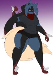 big_breasts dewwydartz female furry game_freak lucario may_(dewwydartz) mega_lucario nintendo pokemon pokemon_(species) solob tagme thick_thighs