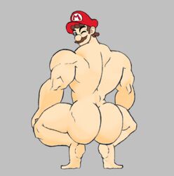 1boy ass ass_focus bara blue_eyes broly_culo brown_hair butt facial_hair fat_ass focus gay hat huge_ass looking_at_viewer looking_back male male_only manly mario mario_(series) masculine meme muscles muscular_male mustache nude_male simple_background smooth_skinned_male solo squatting wgguus wink