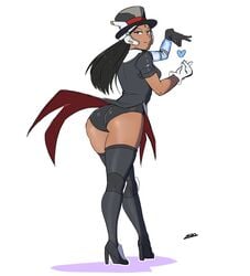 2d alternate_costume ass black_hair blizzard_entertainment butt dark-skinned_female dark_skin dat_ass grey_eyes indian magical_girl magician magician_hat magician_symmetra overwatch petite symmetra yellow_eyes zeromomentai