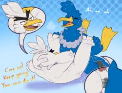 2021 absurd_res avian bodily_fluids breath close-up cramorant crownedvictory cutaway dialogue hi_res male male/male muscular nintendo penetration pokémon_(species) pokemon power_bottom sirfetch'd slightly_chubby stippling sweat tagme video_games