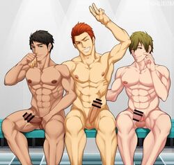 3boys bar_censor erection free! makoto_tachibana male_only mikoshiba_seijuurou yamazaki_sousuke