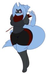 big_breasts dewwydartz hand_on_hip may_(dewwydartz) pokémon_(species) pokemon riolu tagme thick_thighs