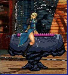 animated beige_skin clothes color female female_only goeniko human king_of_fighters kuromaru_(mugen) leopold_goenitz m.u.g.e.n pixel_art pussy_juice rule_63 side_view snk solo sprite straddle wind