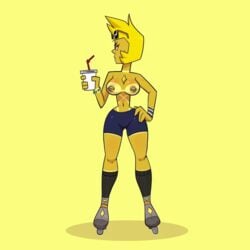 breasts cartoon_network dark_skin diamond_authority female gem_(species) nipples pinup rollerblades steven_universe tan tanline tanned yellow_diamond_(steven_universe)